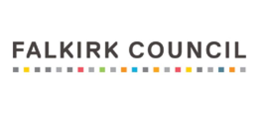 The words Falkirk Council underscored by tiny squares of varying colours