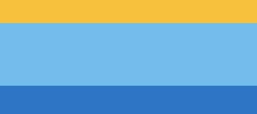 Tricolour block made up of Blue, yellow and a sky blue rectangle